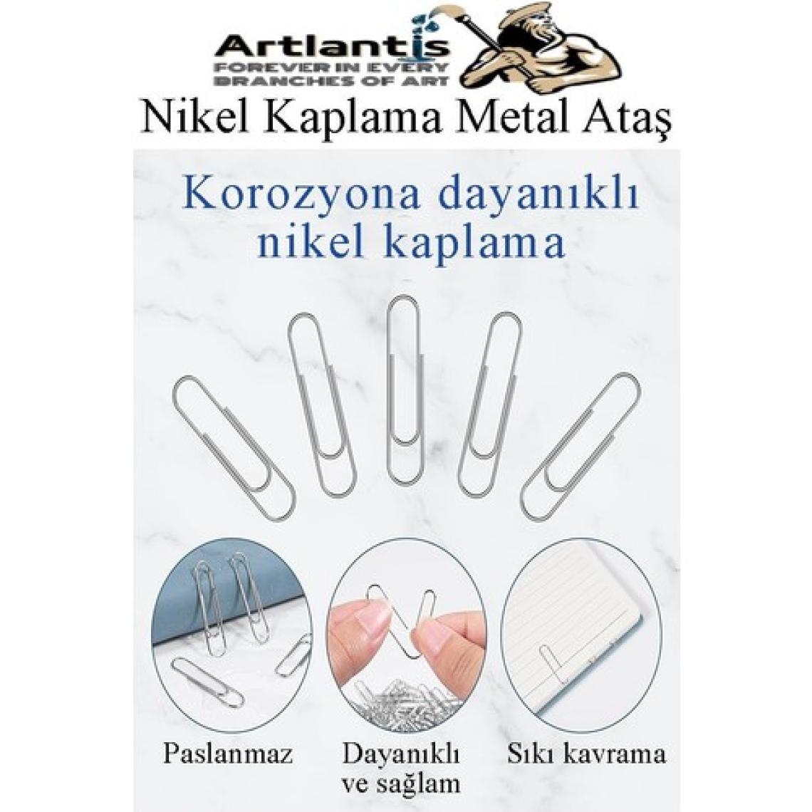 Artlantis Metal Ataş No 4 33 mm 100 Lü 1 Paket Nikel Kaplama Metal Ataç Dayanıklı Paslanmaz 20 Sayfa Kapasiteli Ofis Okul Büro
