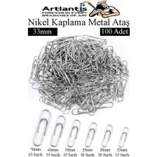Artlantis Metal Ataş No 4 33 mm 100 Lü 1 Paket Nikel Kaplama Metal Ataç Dayanıklı Paslanmaz 20 Sayfa Kapasiteli Ofis Okul Büro