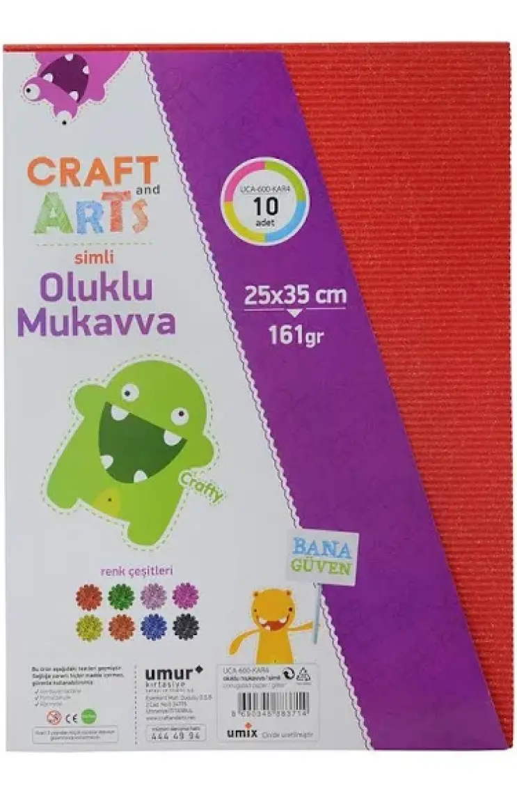 Craft And Arts Oluklu Mukavva Simli 25X35 10'Lu Karışık Poşet