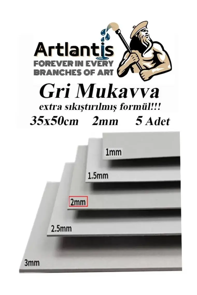 Artlantis Mukavva Gri 2 mm 35X50 cm 5 Adet Sert Karton Ekstra Sıkıştırılmış 35*50 Mukavva Gri Renkli 2mm 5 Adet