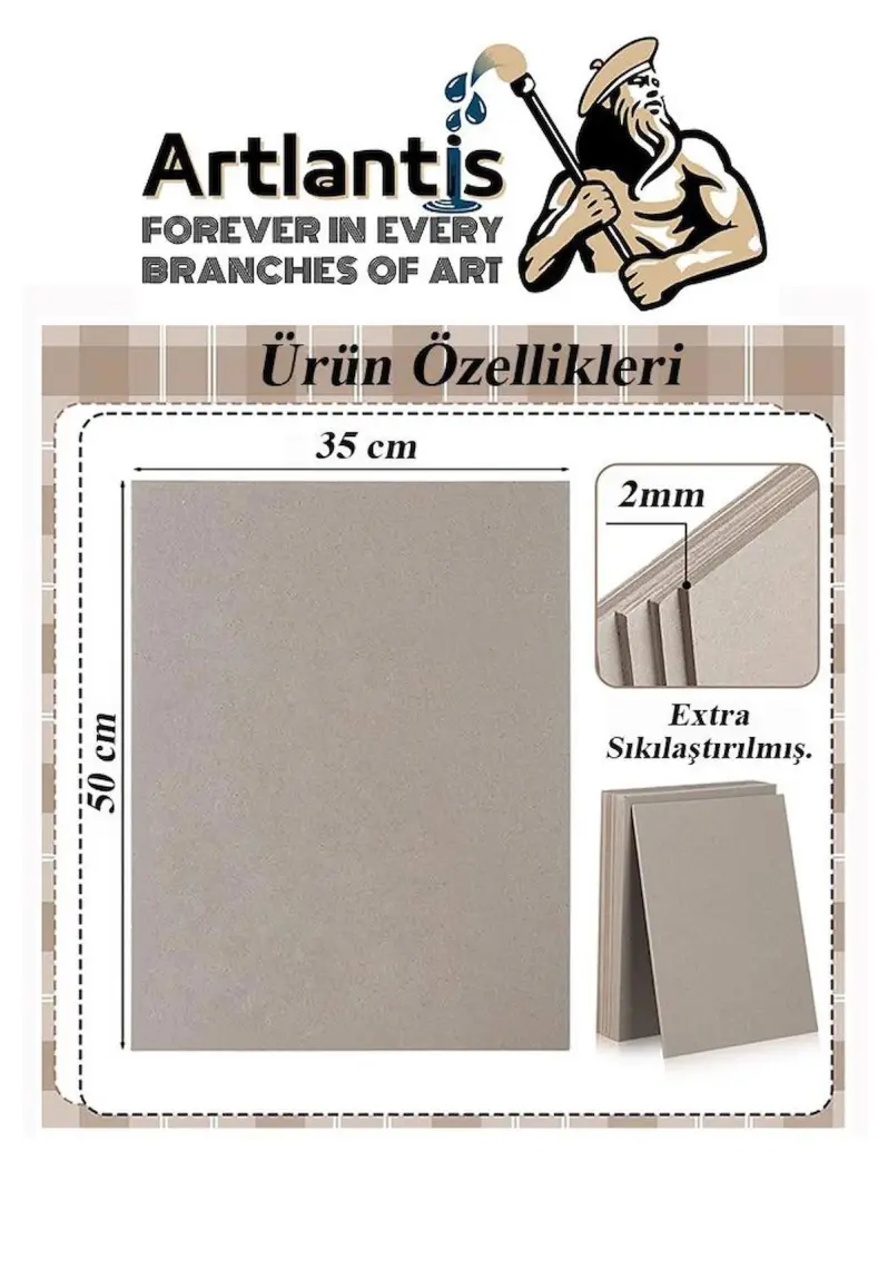 Artlantis Mukavva Gri 2 mm 35X50 cm 5 Adet Sert Karton Ekstra Sıkıştırılmış 35*50 Mukavva Gri Renkli 2mm 5 Adet