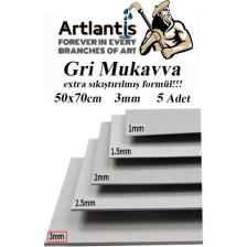 Artlantis Mukavva Gri 3 mm 50X70 cm 5 Adet Sert Karton Ekstra Sıkıştırılmış 50*70 Mukavva Gri Renkli 3mm 5 Adet