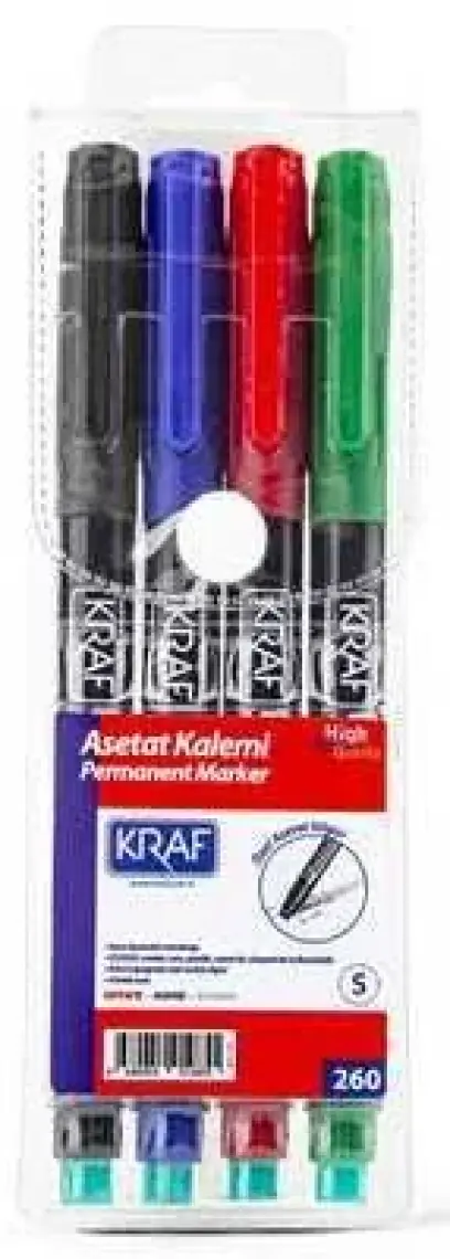 Kraf 270S Silgili Asetat Kalemi 4 Renk Set