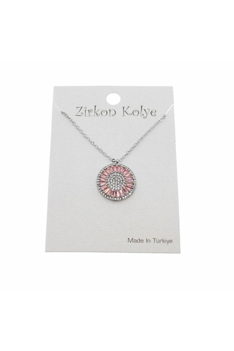 X-lady Accessories Gümüş Renk Zirkon Taşlı Yuvarlak Baget Model Zirkon Kolye - 2076