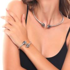 Labalaba Kadın Antik Gümüş Kaplama Koçbaşı Uçlu Choker & Bileklik Set
