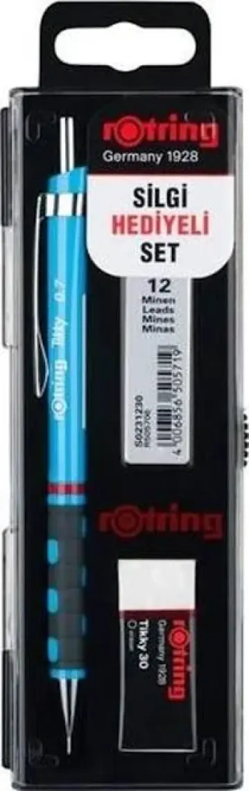 Rotring Tikky Okul Seti 0.7 mm Açık Mavi Versatil Kalem + Silgi + Uç