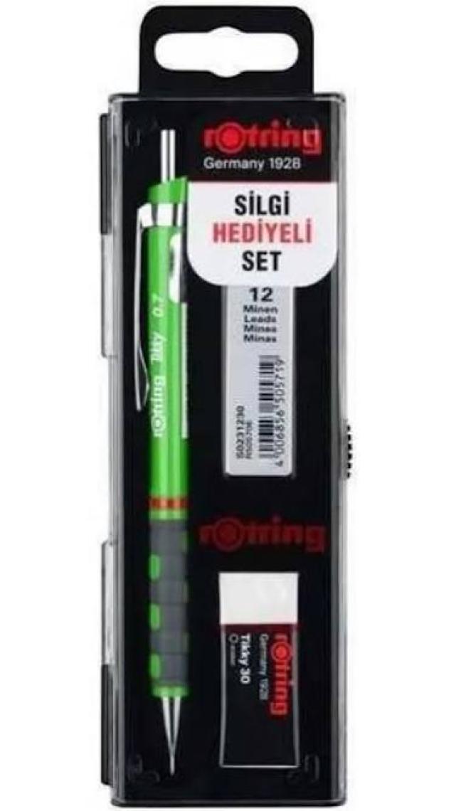 Rotring Tikky Okul Seti 0.7 mm Koyu Yeşil Versatil Kalem + Silgi + Uç