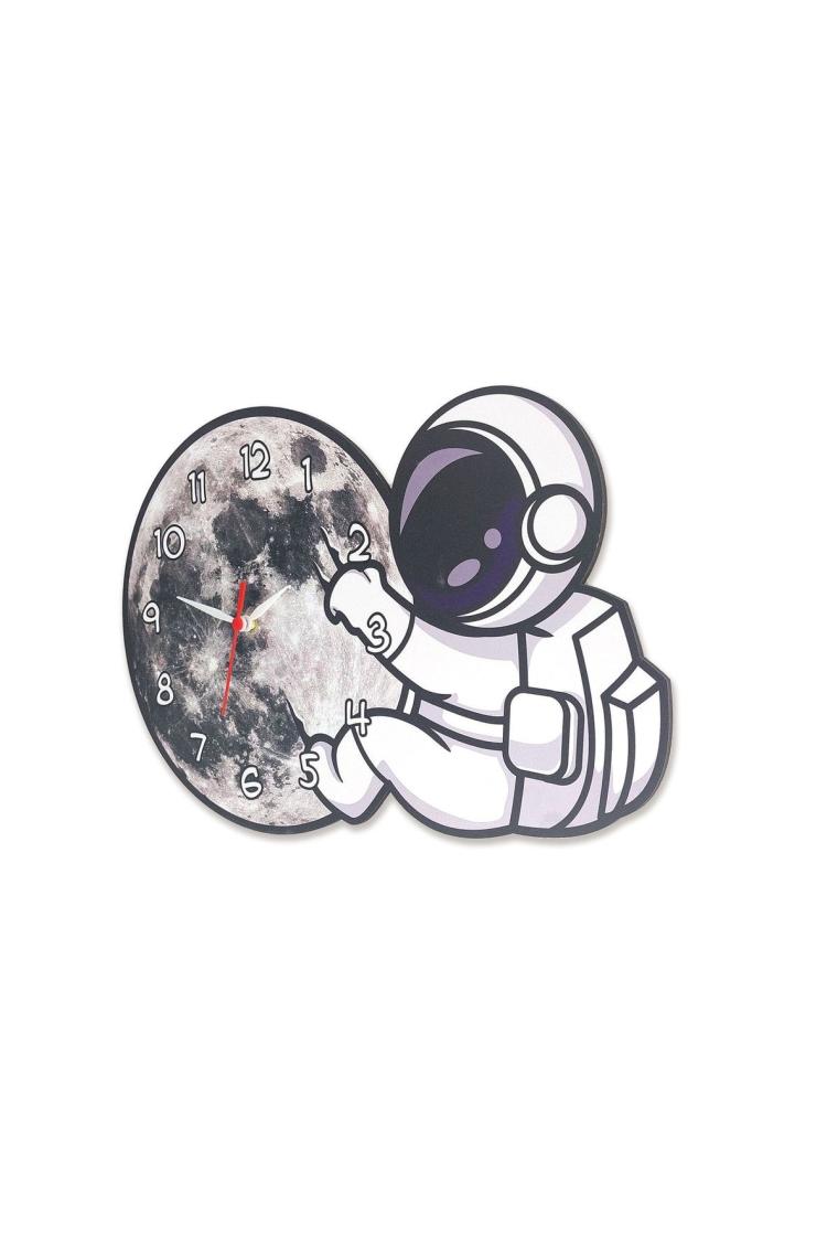 CajuArt Dekoratif Astronot ve Ay Temalı Çocuk Odası Duvar Saati