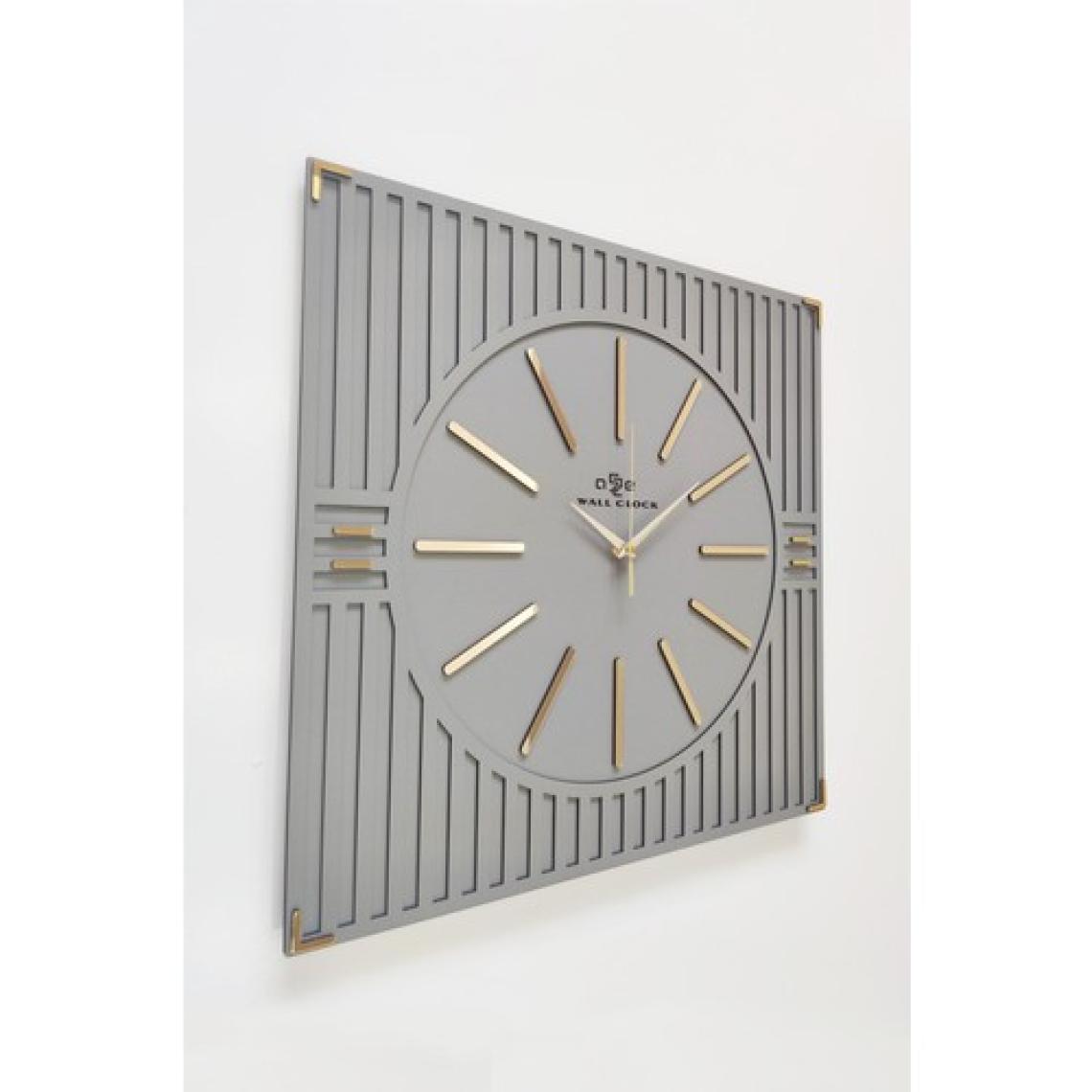 Asse Tasarım Özel Lüx  Kare Çizgi Desenli Ayna Pleksi Dekoratif Antrasit & Gold Duvar Saati 50 x 50 cm
