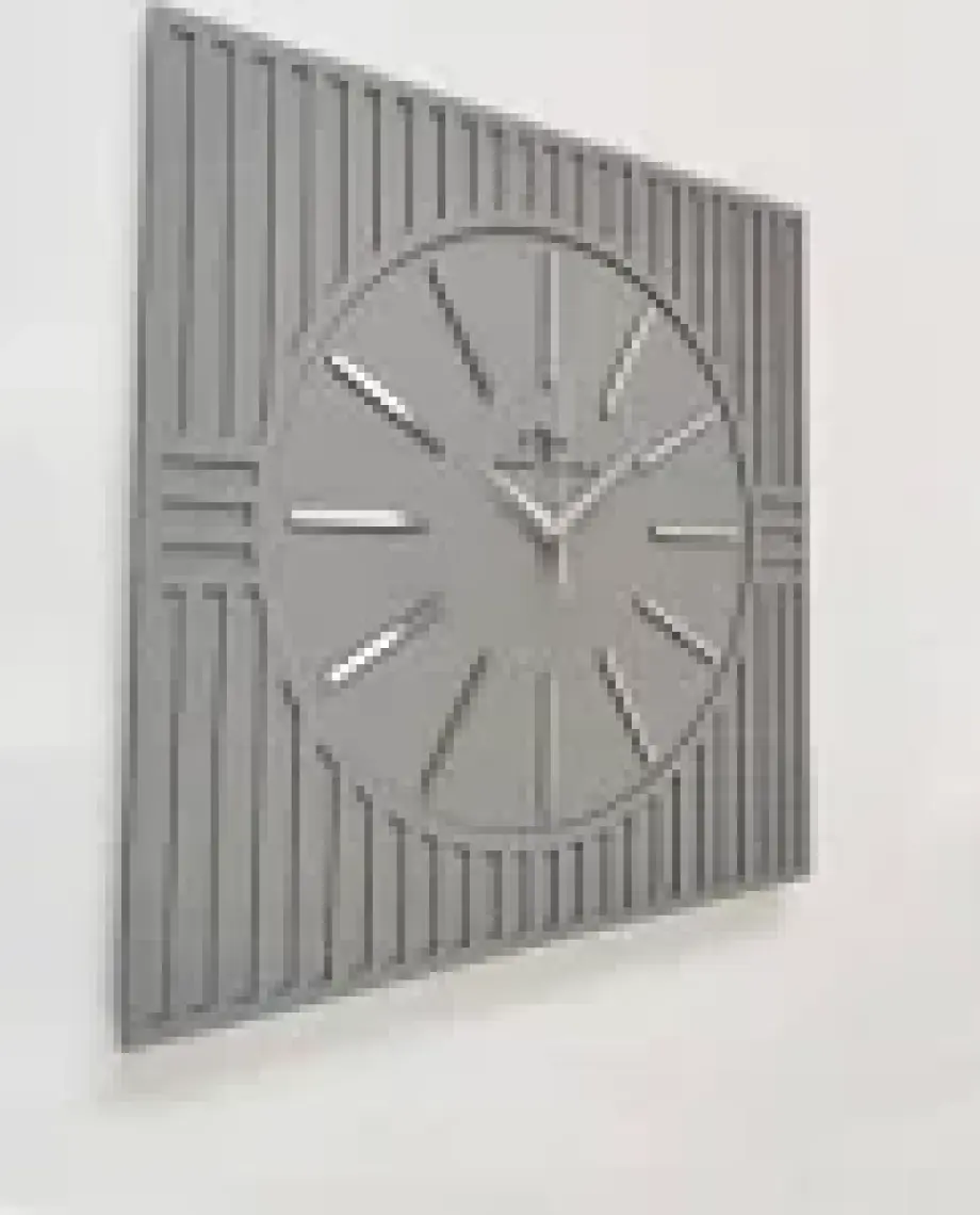 Asse Tasarım Kare Çizgi Desenli Dekoratif Antrasit&Gümüş Duvar Saati 50 x 50 cm