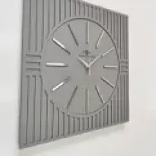 Asse Tasarım Kare Çizgi Desenli Dekoratif Antrasit&Gümüş Duvar Saati 50 x 50 cm