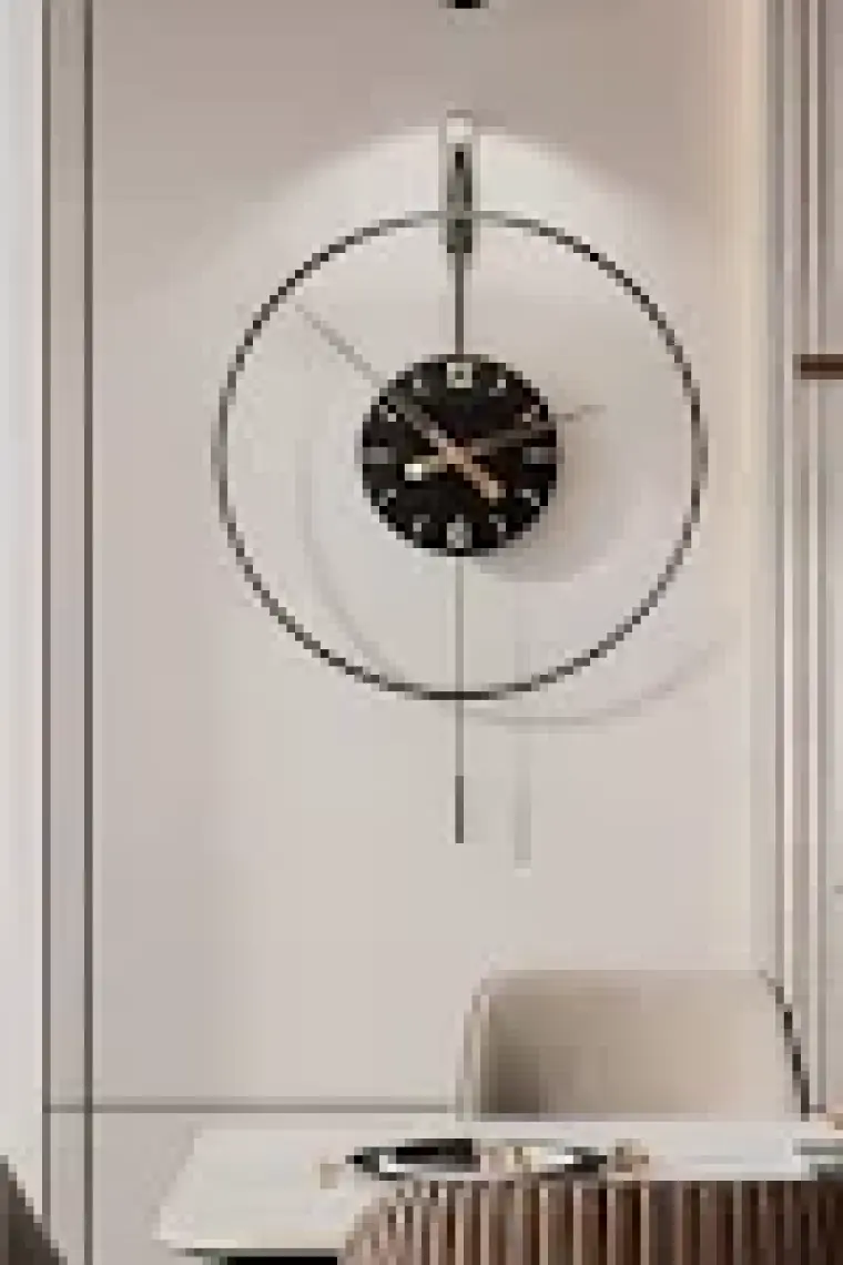 Izmir Elit Time 60 cm Siyah, Modern Dekoratif Sarkaçlı Metal Duvar Saati