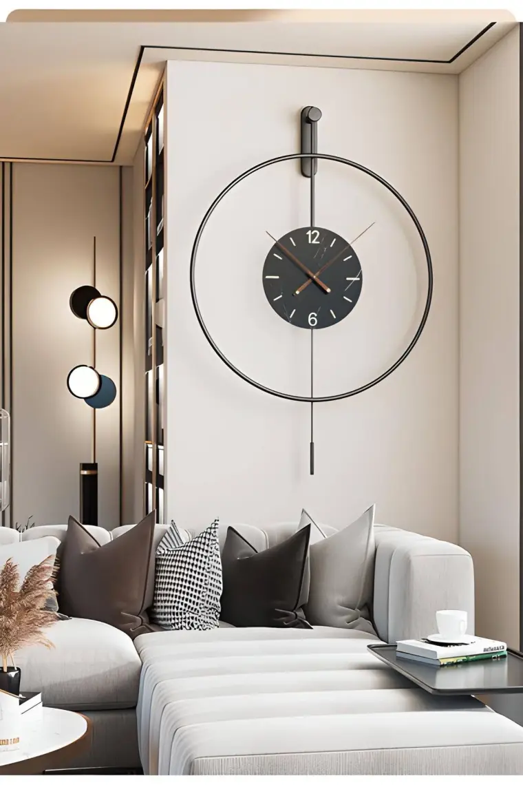Izmir Elit Time 60 cm Siyah, Modern Dekoratif Sarkaçlı Metal Duvar Saati