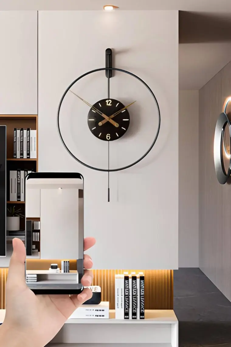 Izmir Elit Time 60 cm Siyah, Modern Dekoratif Sarkaçlı Metal Duvar Saati