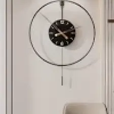 Izmir Elit Time 60 cm Siyah, Modern Dekoratif Sarkaçlı Metal Duvar Saati