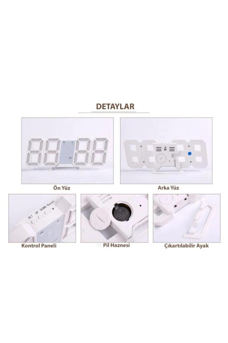 Valkyrie Beyaz LED Dijital Dekoratif Masa Veya Duvar Saati