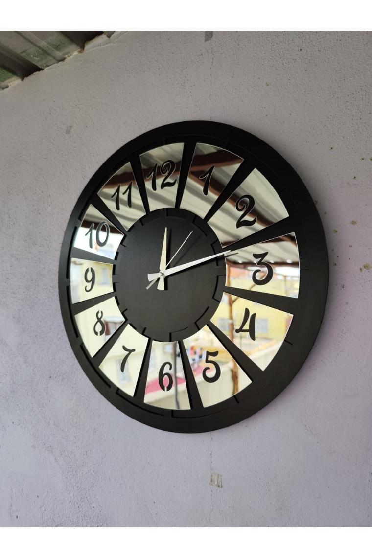 AA Shop Siyah Renk Pleksi Sayılı Hediyelik Ahşap Dekoratif Farklı Desenli Ev Hediyelik Duvar Saati 50CM