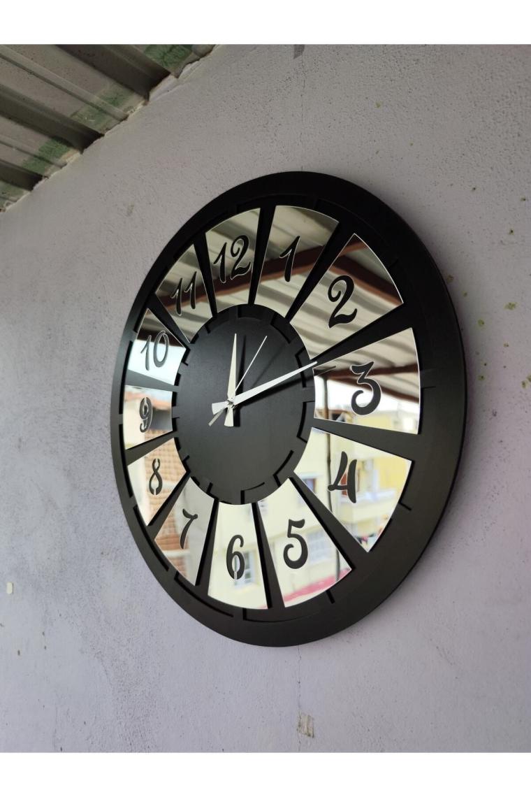 AA Shop Siyah Renk Pleksi Sayılı Hediyelik Ahşap Dekoratif Farklı Desenli Ev Hediyelik Duvar Saati 50CM