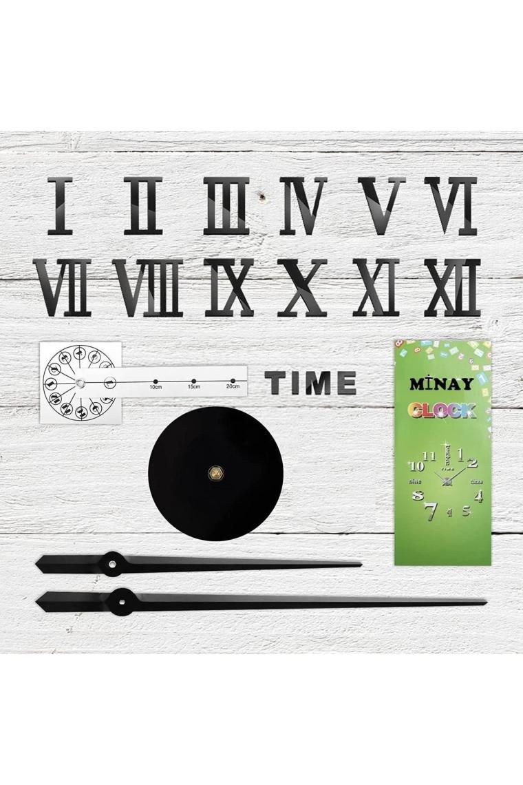 Wooden Factory Time Collection 3d Roma Rakamlı Duvar Saati (Siyah)