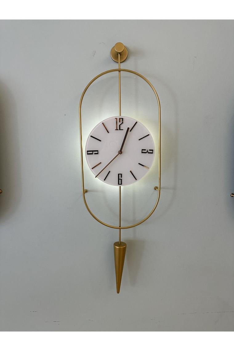 Gold Ledli Serenity Pendulum Duvar Saati , Modern Dekoratif Metal Camlı Duvar Saati