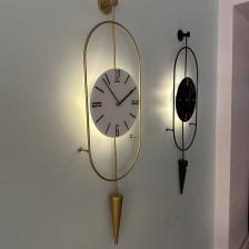 Gold Ledli Serenity Pendulum Duvar Saati , Modern Dekoratif Metal Camlı Duvar Saati