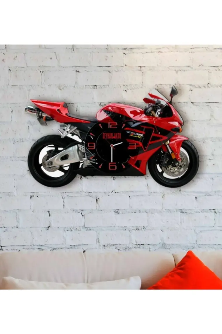 BK Kişiye Özel Motosiklet Tasarımlı Ahşap Duvar Saati-2