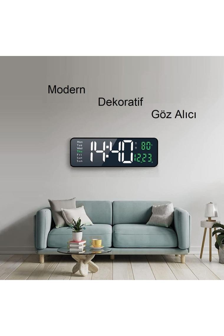 Upway Kumandalı Büyük  Hd LED Ekranlı Dijital Masa Duvar Saati Aynalı Elektronik Saat Sıcaklık Tarih