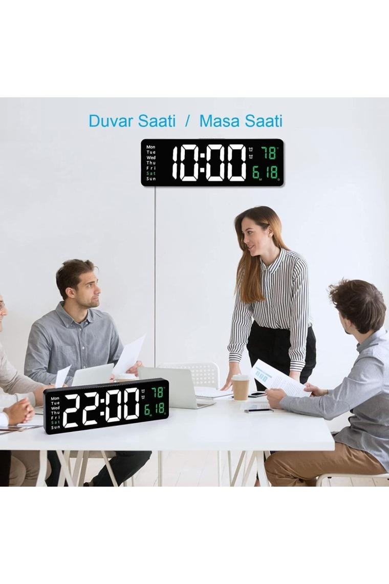 Upway Kumandalı Büyük  Hd LED Ekranlı Dijital Masa Duvar Saati Aynalı Elektronik Saat Sıcaklık Tarih