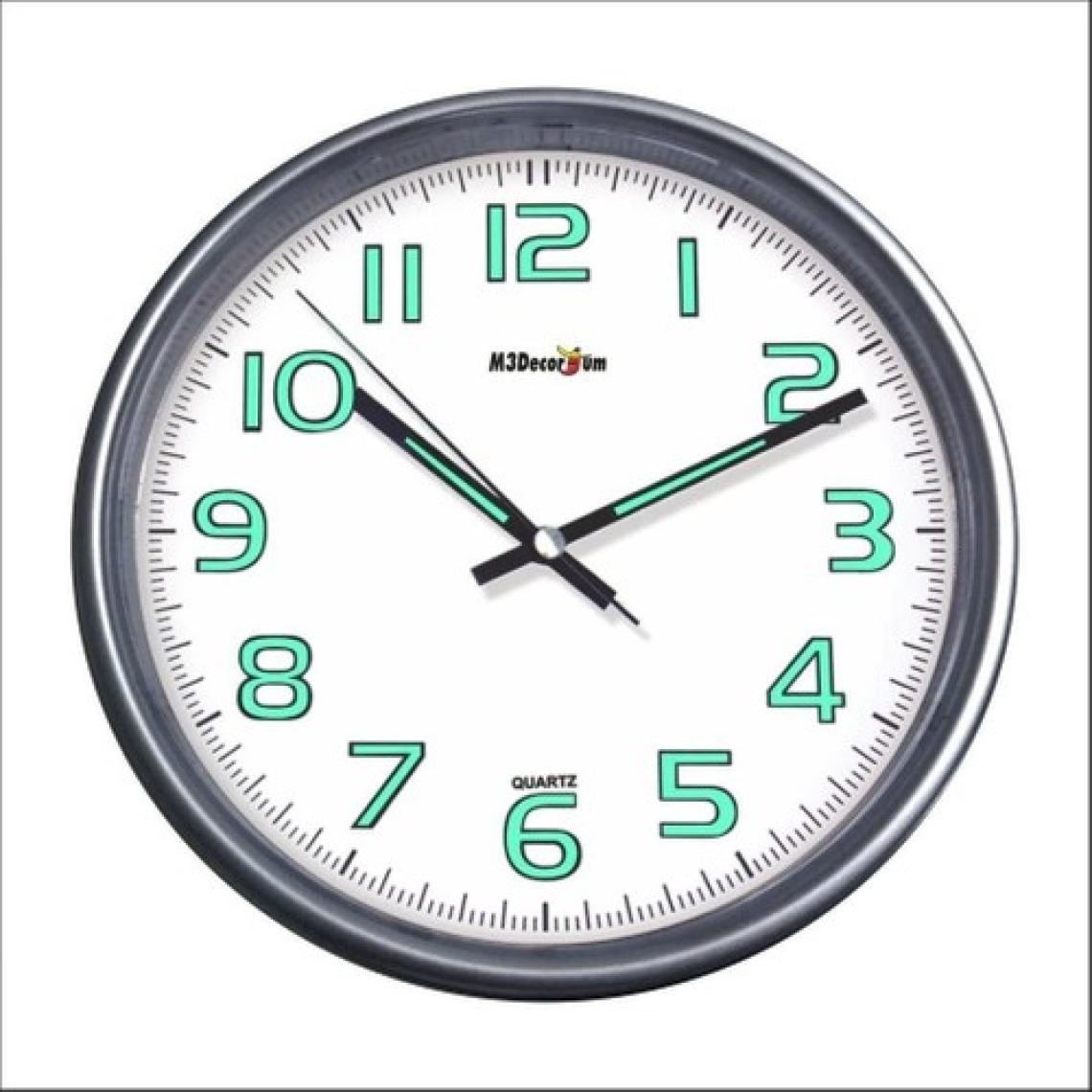 M3 Decorium Silver Gümüş Metalik Çerçeve Fosforlu Phosphorous Duvar Saati