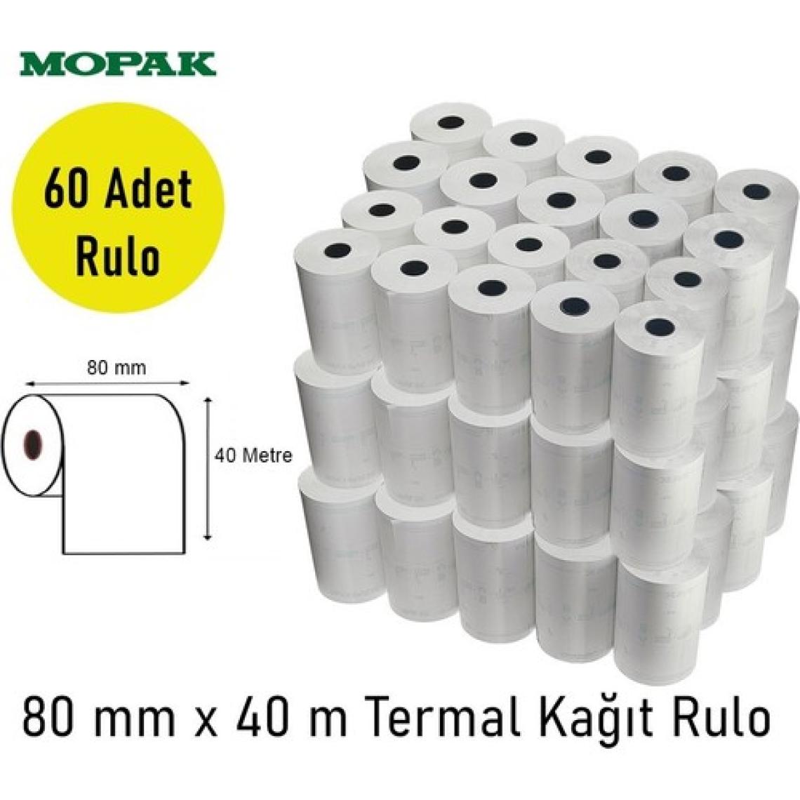 Mopak 80X40 Termal Rulo Adisyon Yazarkasa Pos Fiş Bilgi 80*40 Yemek Fişi Termal Rulosu 1koli 60RULO