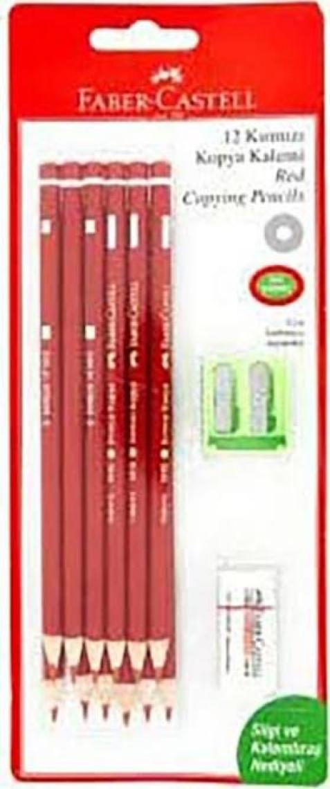 Faber-Castell Kırmızı Kopya Boya Kalemi 12'Li + Silgi + Kalemtıraş