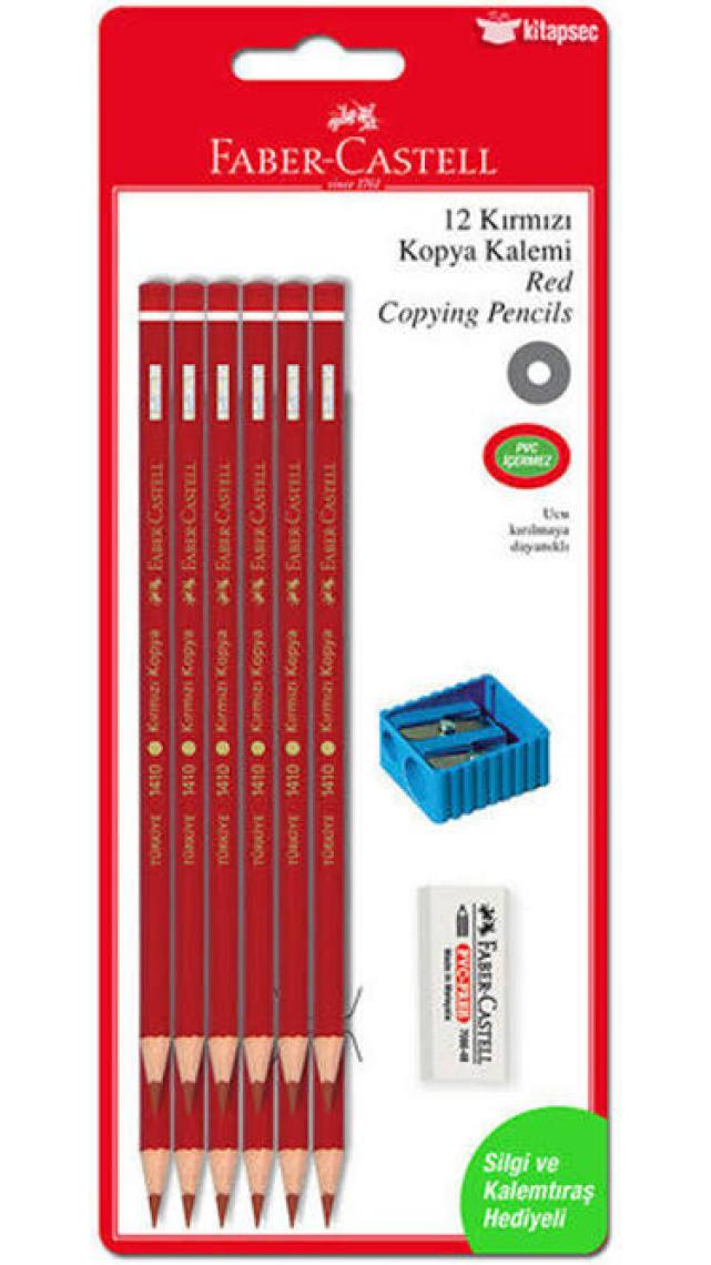 Faber-Castell Kırmızı Kopya Boya Kalemi 12'Li + Silgi + Kalemtıraş