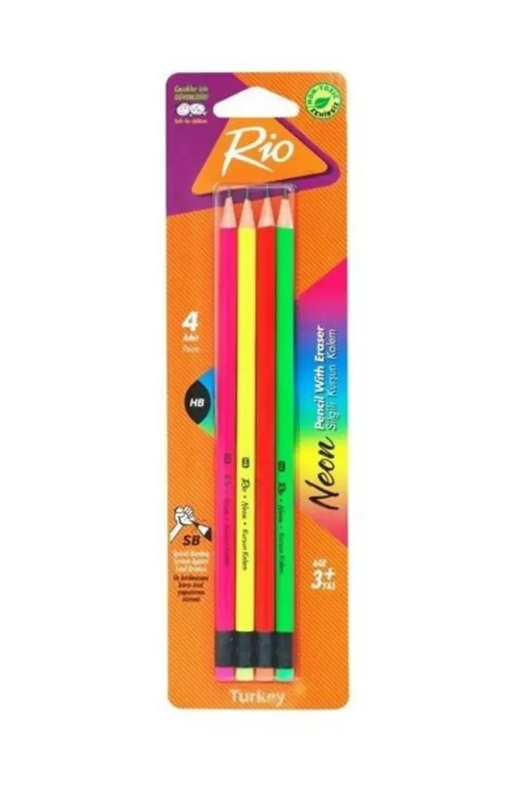 Rio Neon Silgili Kurşun Kalem 4 Lü