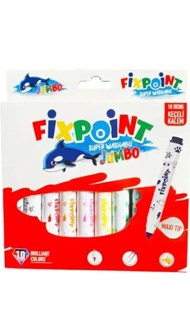 Fixpoint Jumbo Maxi Süper Yıkanabilir Keçeli Kalem 10 Renk P-5426