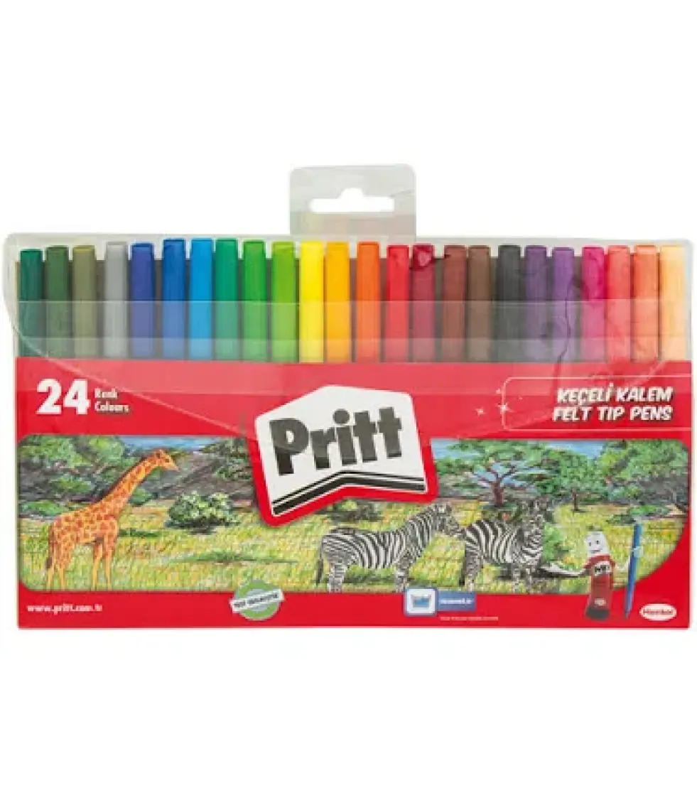 Pritt 24'lü Keçeli Boya Kalemi Seti - Canlı ve Karışık Renkler, Standart Ölçü, Desensiz