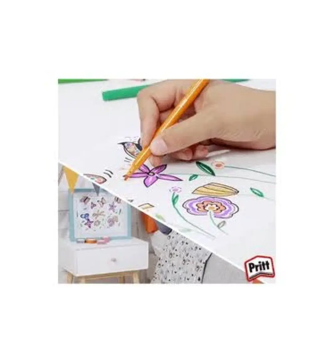 Pritt 24'lü Keçeli Boya Kalemi Seti - Canlı ve Karışık Renkler, Standart Ölçü, Desensiz