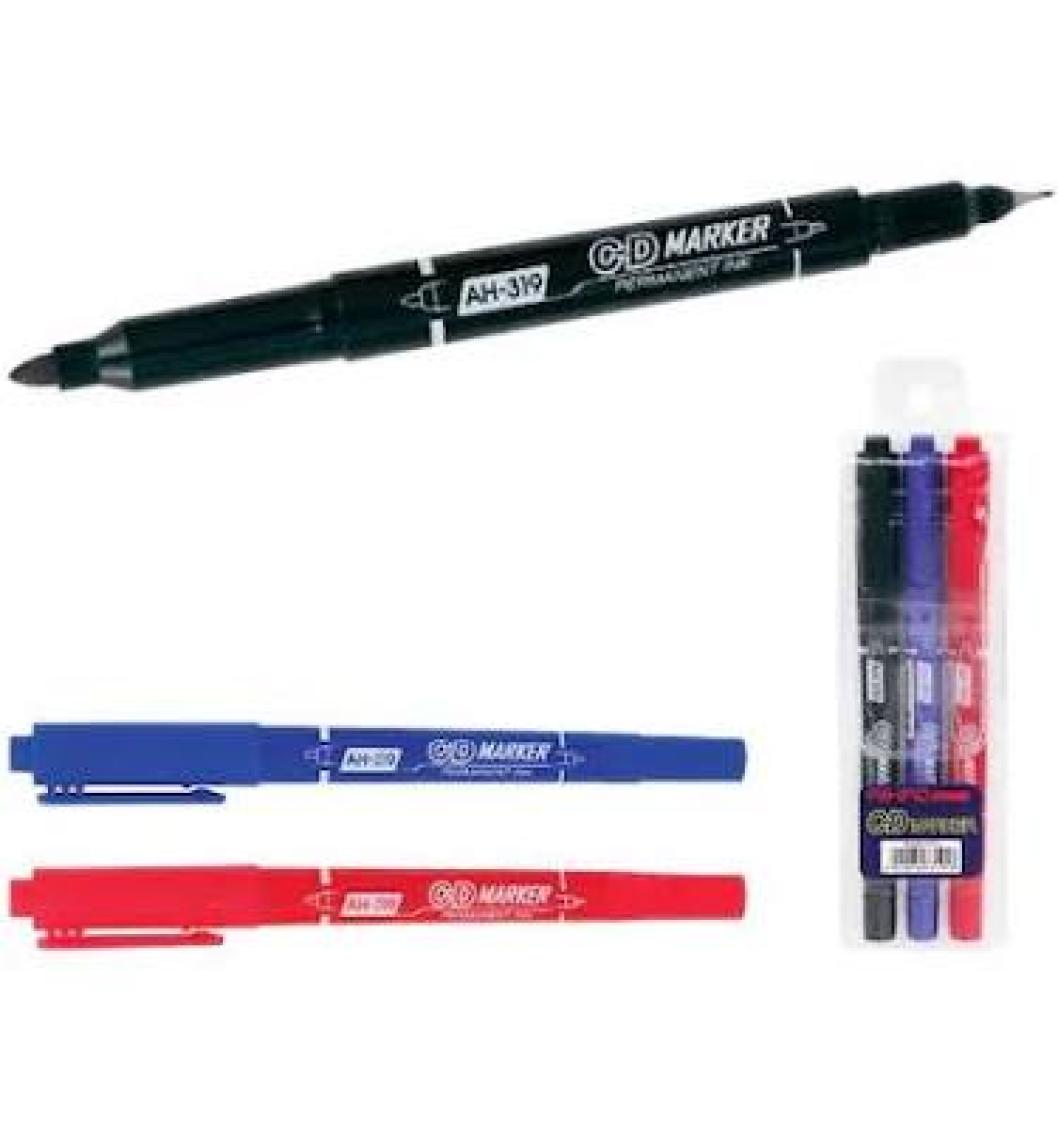 Aihao AH-319 Çift Taraflı CD Permanent Kalemi Renk - Siyah 12 Li