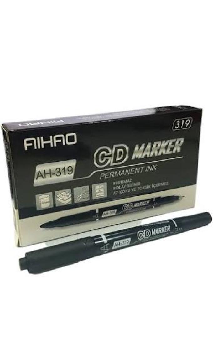 Aihao AH-319 Çift Taraflı CD Permanent Kalemi Renk - Siyah 12 Li