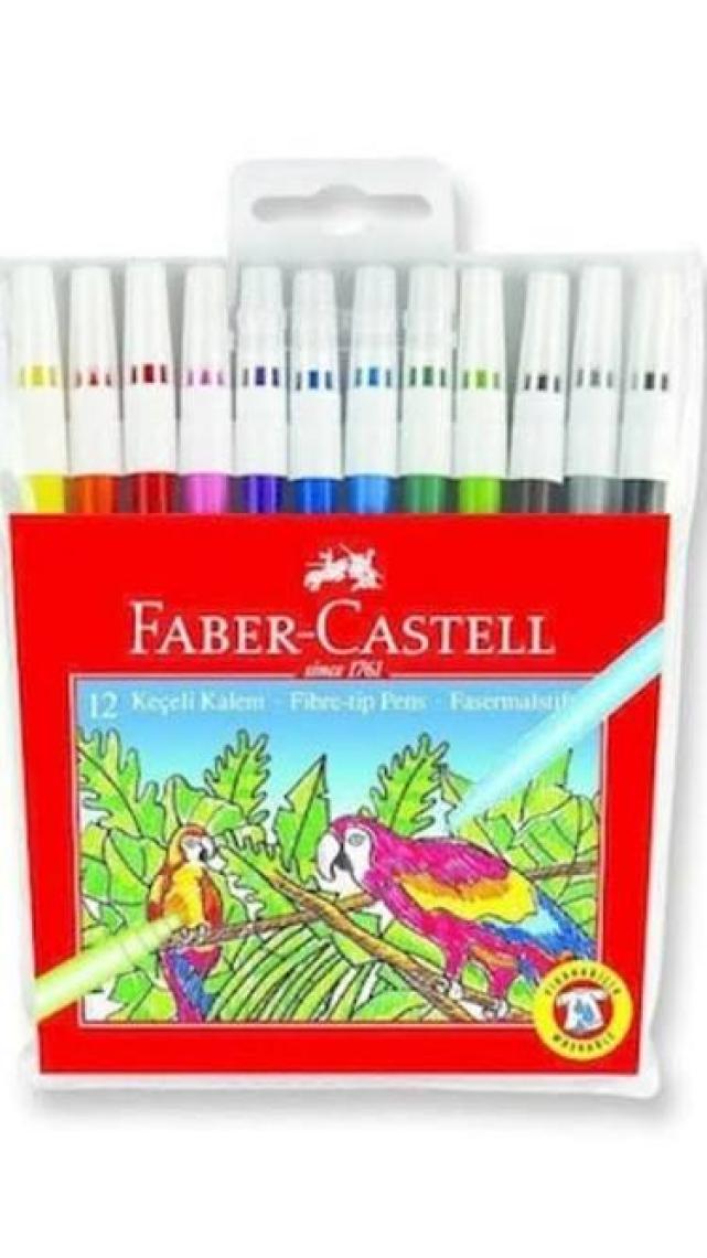 Faber-Castell Keçeli Kalem 12 Renk, Parlak Renkler, Su Bazlı Yıkanabilir Mürekkep, Çocuklar İçin Güvenli