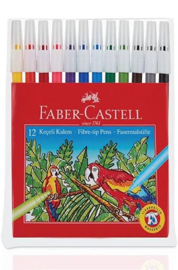 Faber-Castell Keçeli Kalem 12 Renk, Parlak Renkler, Su Bazlı Yıkanabilir Mürekkep, Çocuklar İçin Güvenli