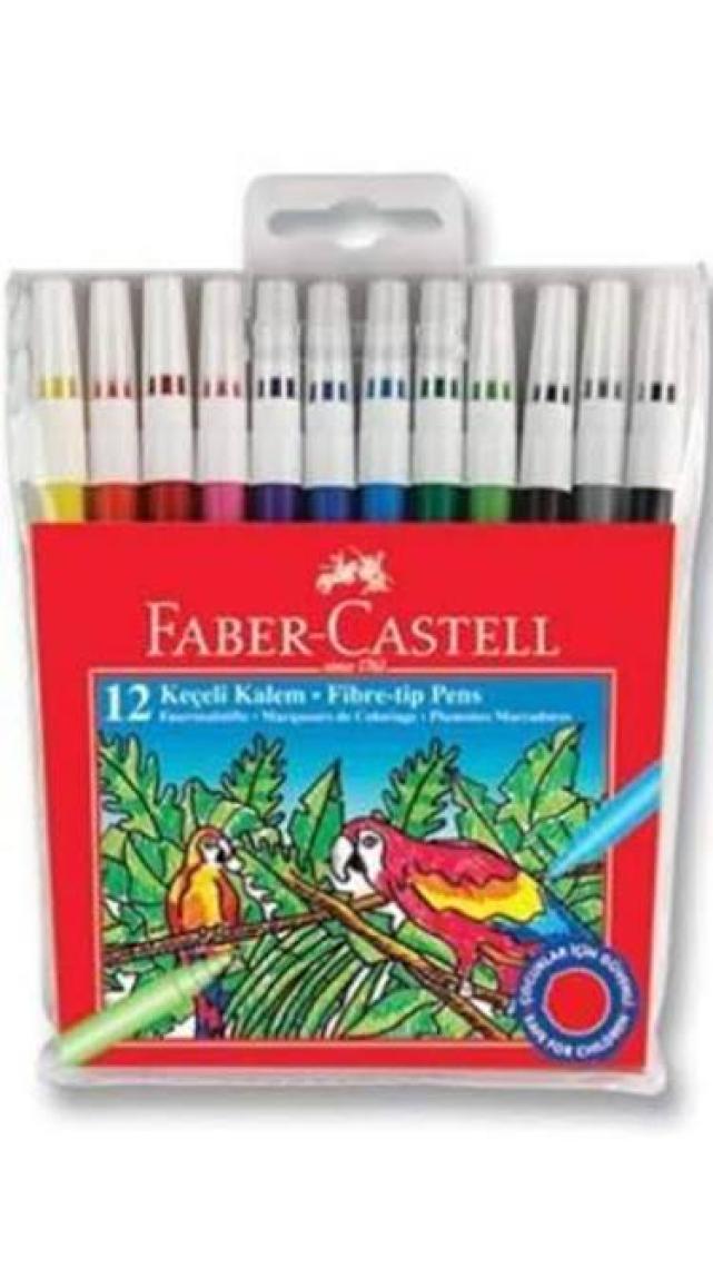 Faber-Castell Keçeli Kalem 12 Renk, Parlak Renkler, Su Bazlı Yıkanabilir Mürekkep, Çocuklar İçin Güvenli