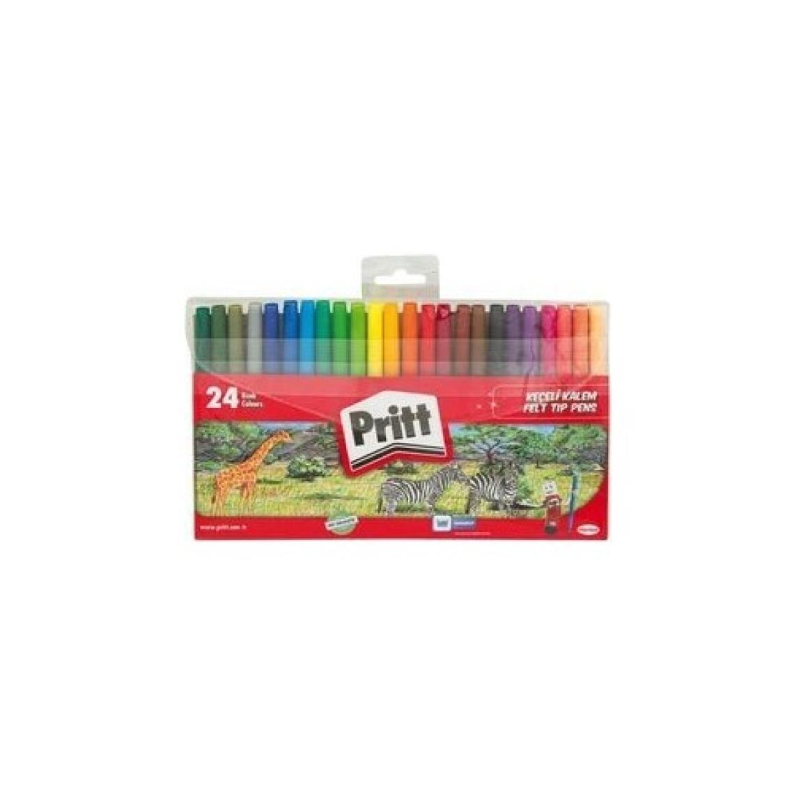 Pritt 24'lü Keçeli Boya Kalemi Seti - Canlı ve Karışık Renkler, Standart Ölçü, Desensiz