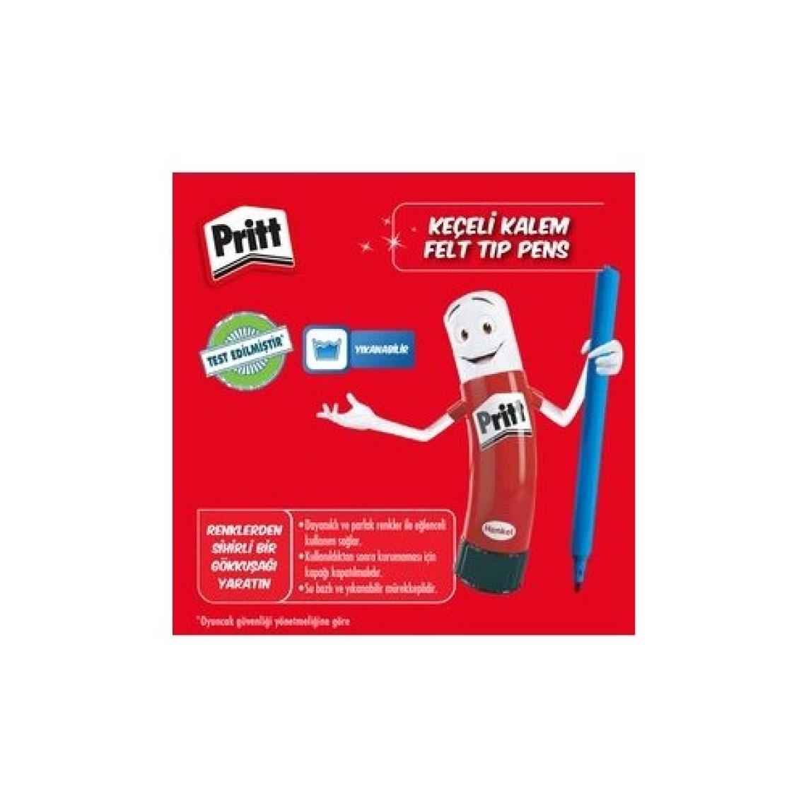 Pritt 24'lü Keçeli Boya Kalemi Seti - Canlı ve Karışık Renkler, Standart Ölçü, Desensiz