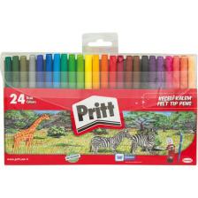 Pritt 24'lü Keçeli Boya Kalemi Seti - Canlı ve Karışık Renkler, Standart Ölçü, Desensiz