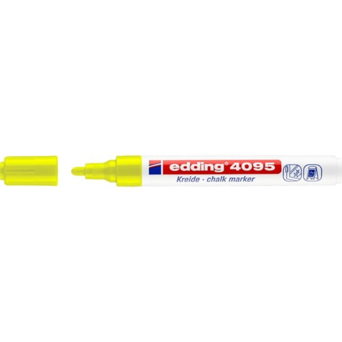 Edding 4095 Tahta ve Cam için 2-3 mm Yuvarlak Uç Likit Tebeşir Kalemi Fosforlu Sarı