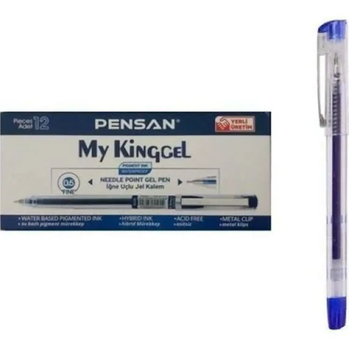 Pensan 6405 My King Gel 0.5 mm İğne Uç Metal Klips Kalem 12'li Mavi