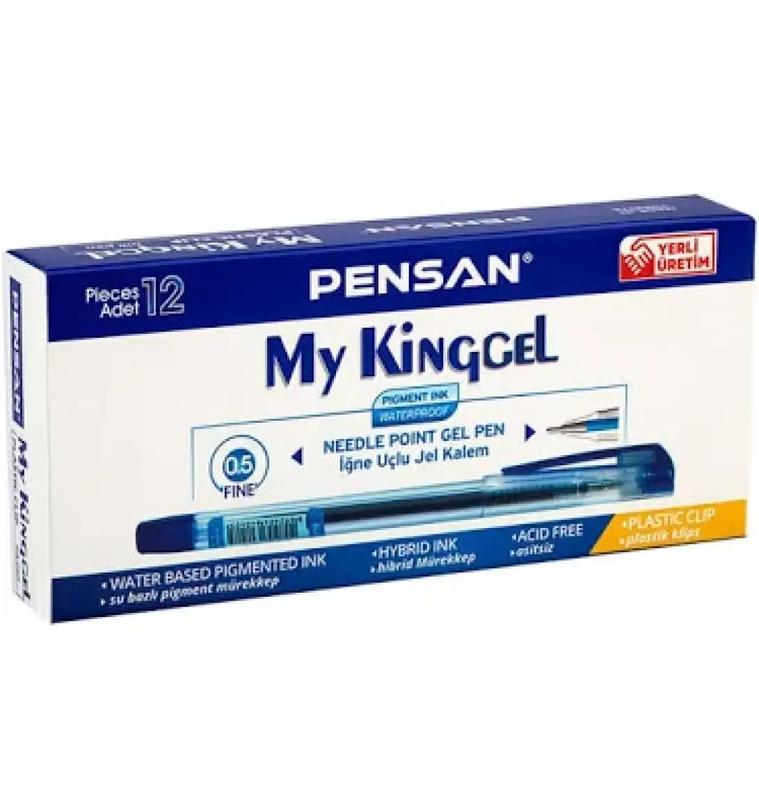 Pensan 6405 My King Gel 0.5 mm İğne Uç Metal Klips Kalem 12'li Mavi