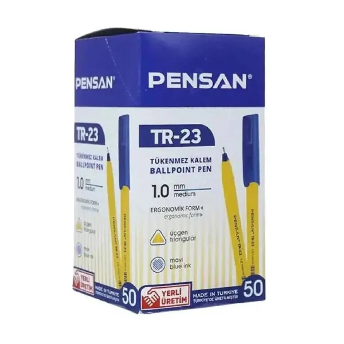 Pensan Üçgen Tükenmez Kalem Mavi  50 Li Tr-23 Ergonomik Form