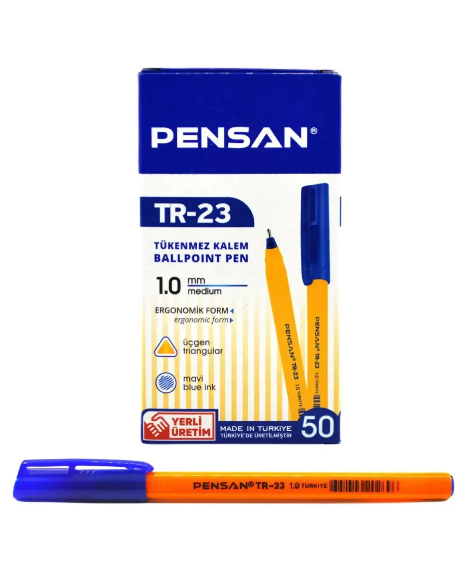 Pensan Üçgen Tükenmez Kalem Mavi  50 Li Tr-23 Ergonomik Form