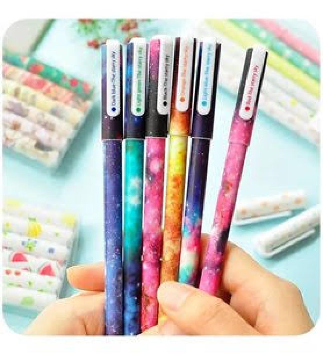 Adm Store 6'lı Renkli Tükenmez Kalem Seti Galaksi Gezegen Yıldız Desenli